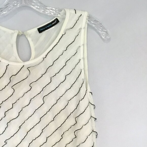 Saint Tropez Women's Sleeveless Diagonal Ruffle Stretchy Lined Blouse Size Large - Picture 3 of 8
